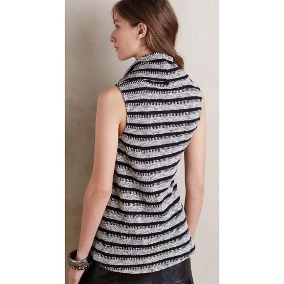 Anthropologie Dolan Cowl Neck Knit Top Women M Black Gray Pullover Career Casual - Picture 2 of 8